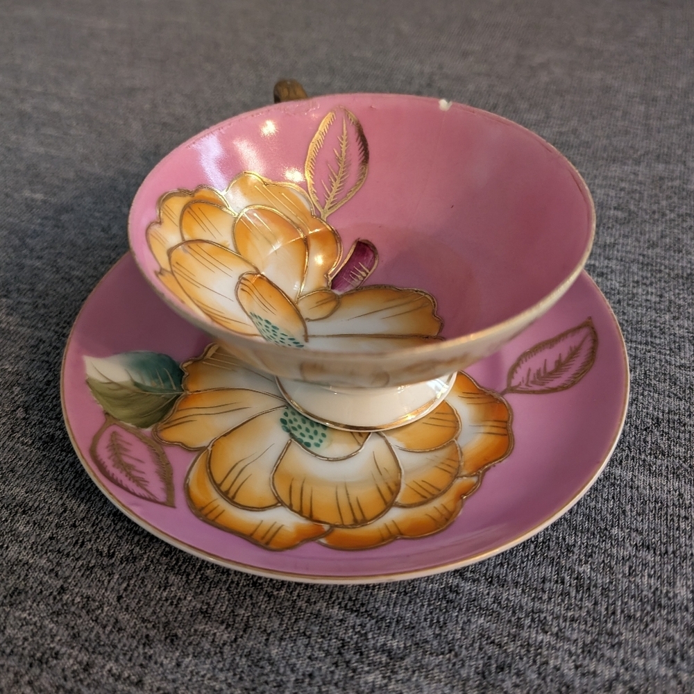 3/$30 | Trimont Pink and Orange Floral Cup& Saucer Set, Made in Occupied Japan